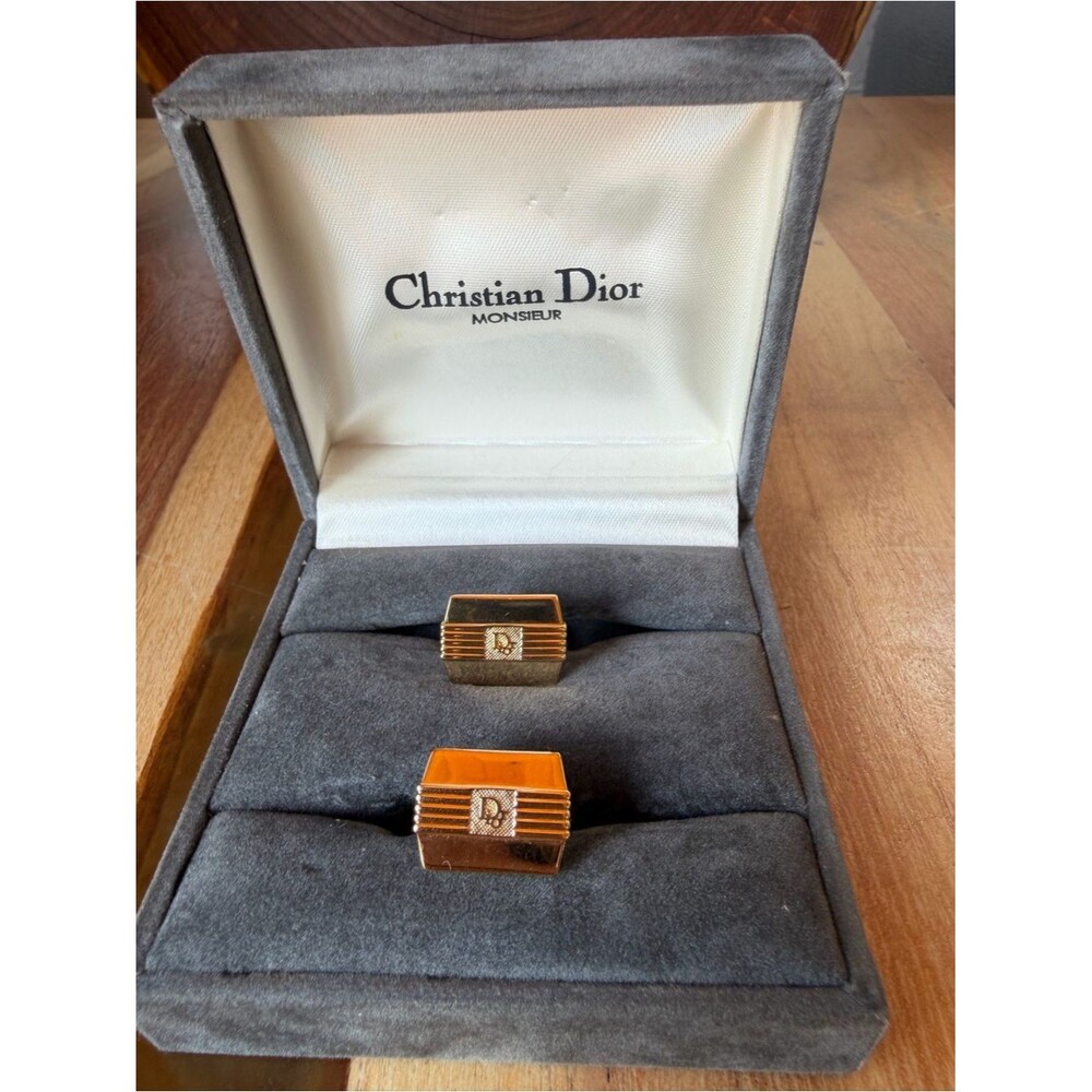 Vintage Christian Dior monsieur Gold Rectangular Cufflinks with Dior Monogram.